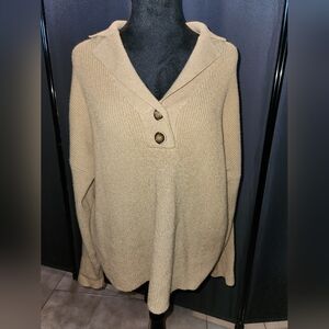 Elegant Tan V-Neck Sweater with Button Accents